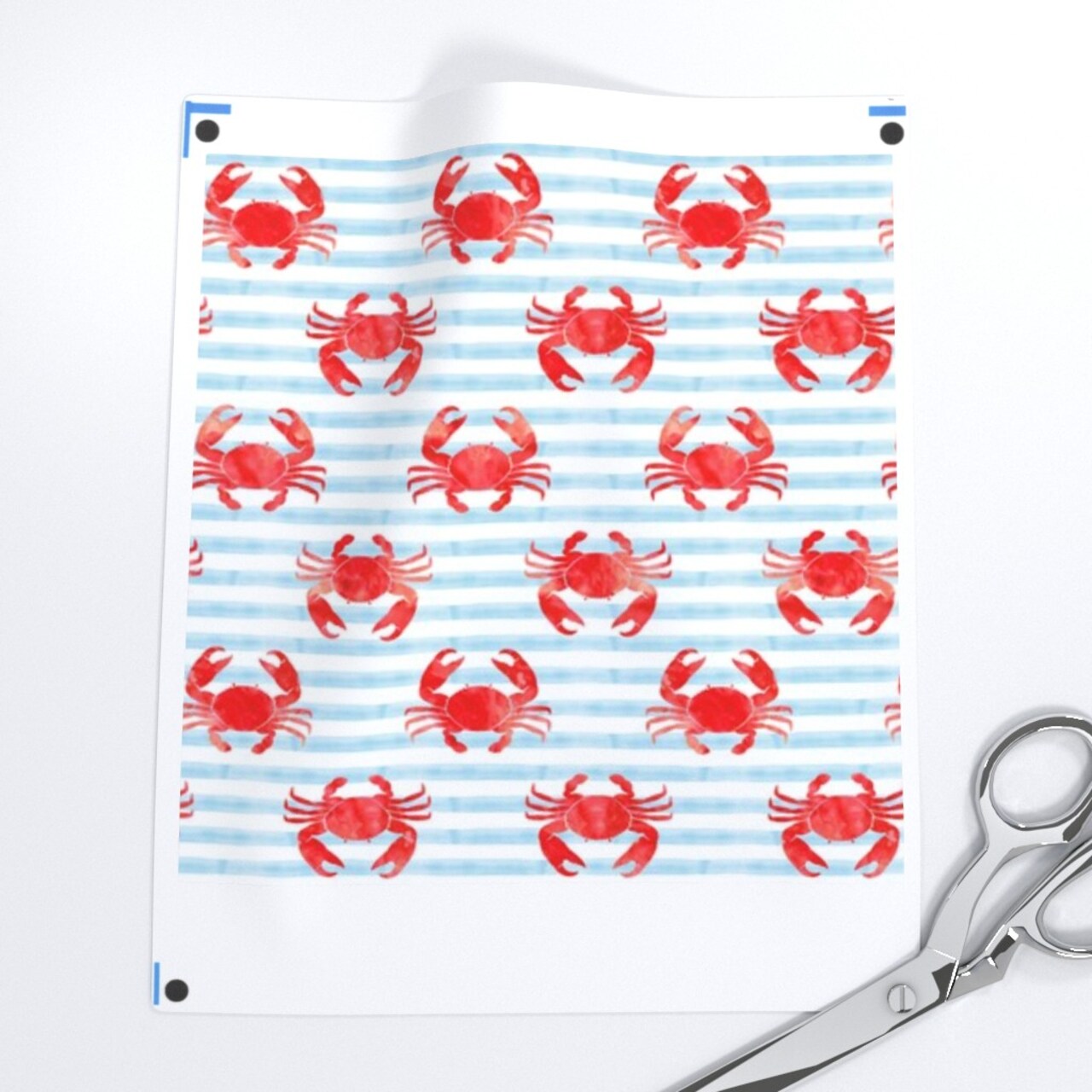 Crabs Red Blue Stripes Nautical Summer Watercolor Crab Custom Printed Fabric by Spoonflower Various Fabrics by the Yard or Fat Quarter